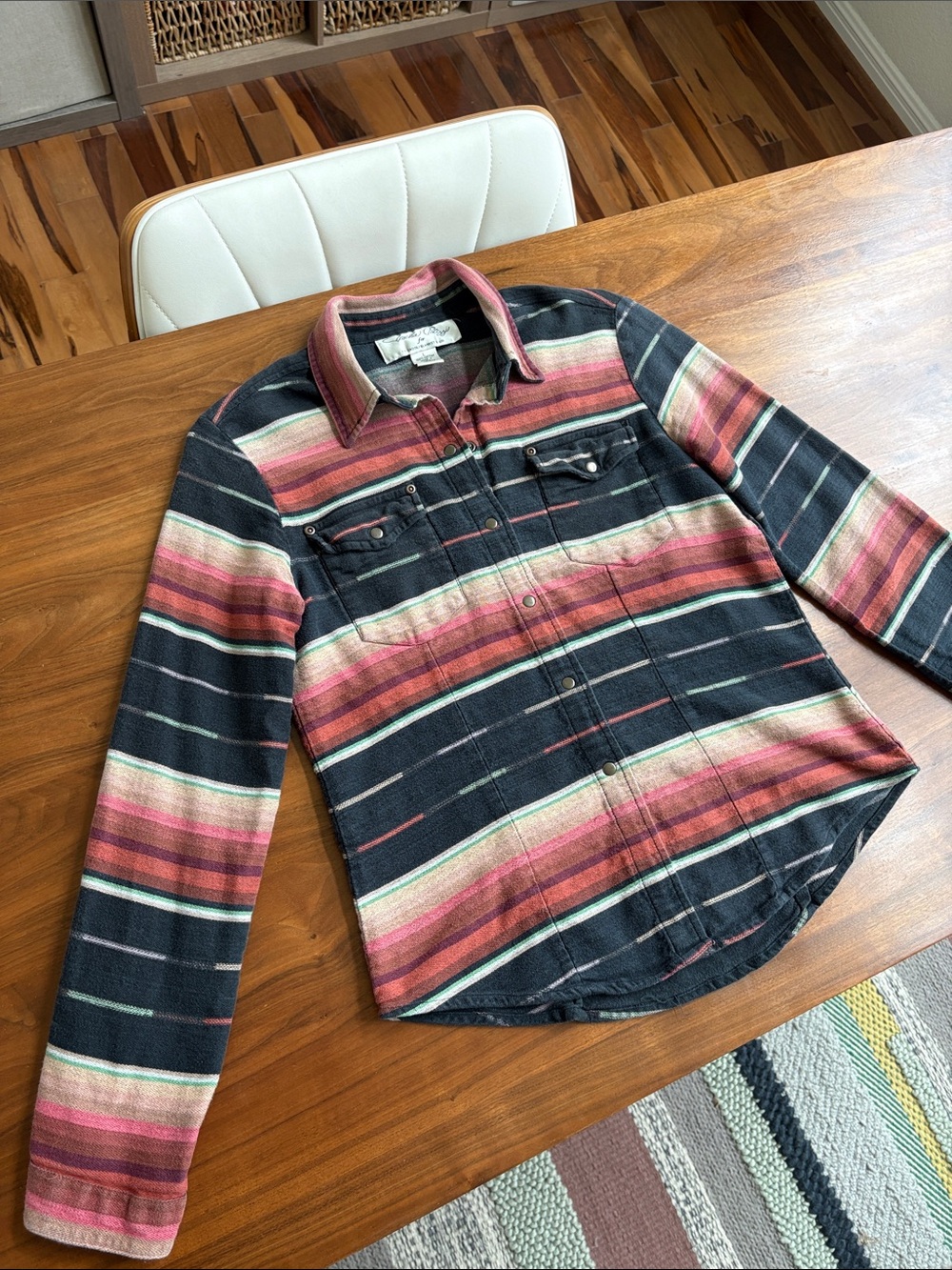 Tasha Polizzi TP Saddle Blanket Co. Western Snap Shirt Serape Stripe Cotton Smal - Picture 2 of 9